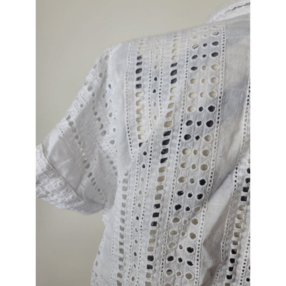 Calligraphie Sz S Eyelet Top Womens 100% Cotton Short Sleeve Boho Cottagecore - Picture 5 of 7